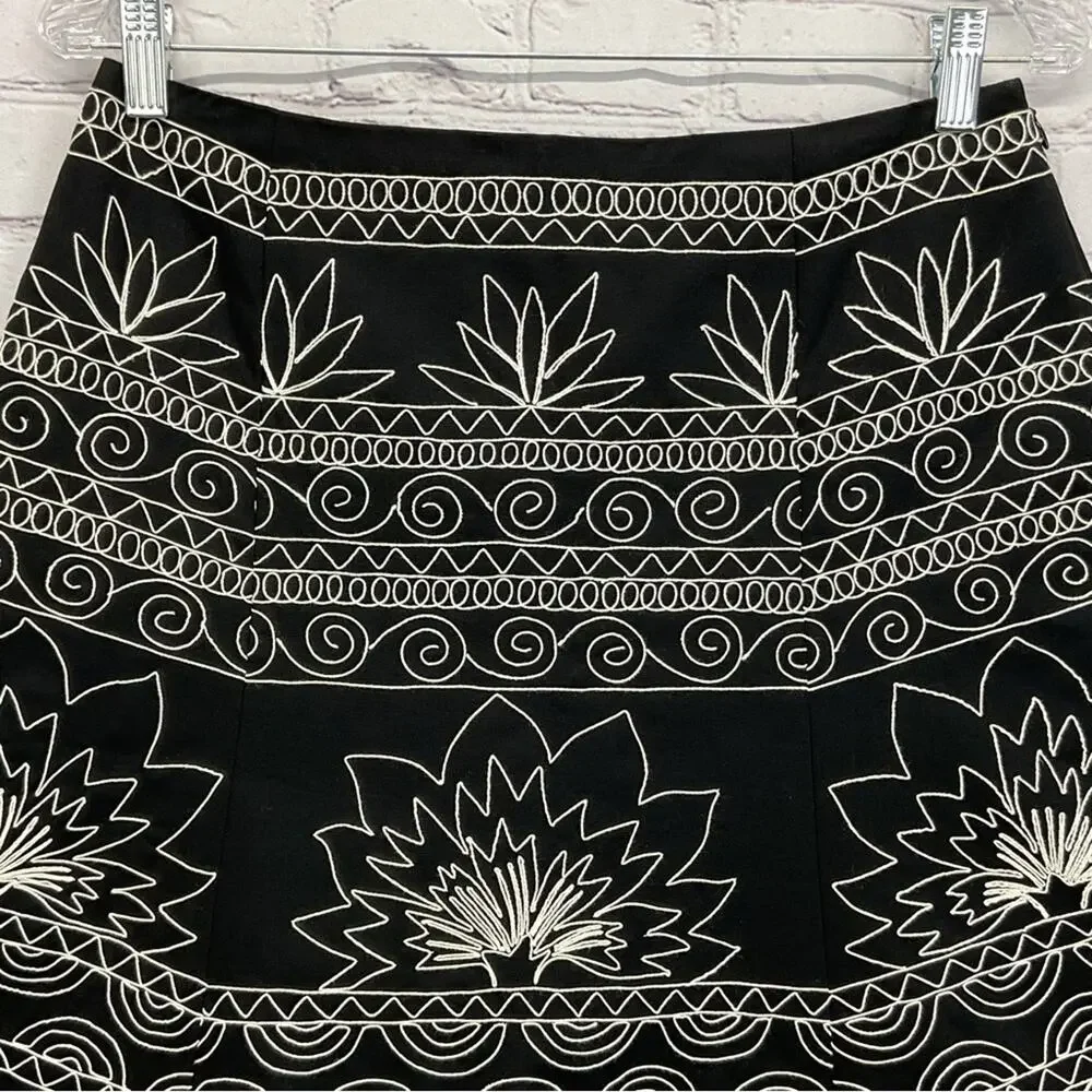 Talbots A-Line Skirt Women's Sz 8 Black/White Embroidered Lined Academia Casual